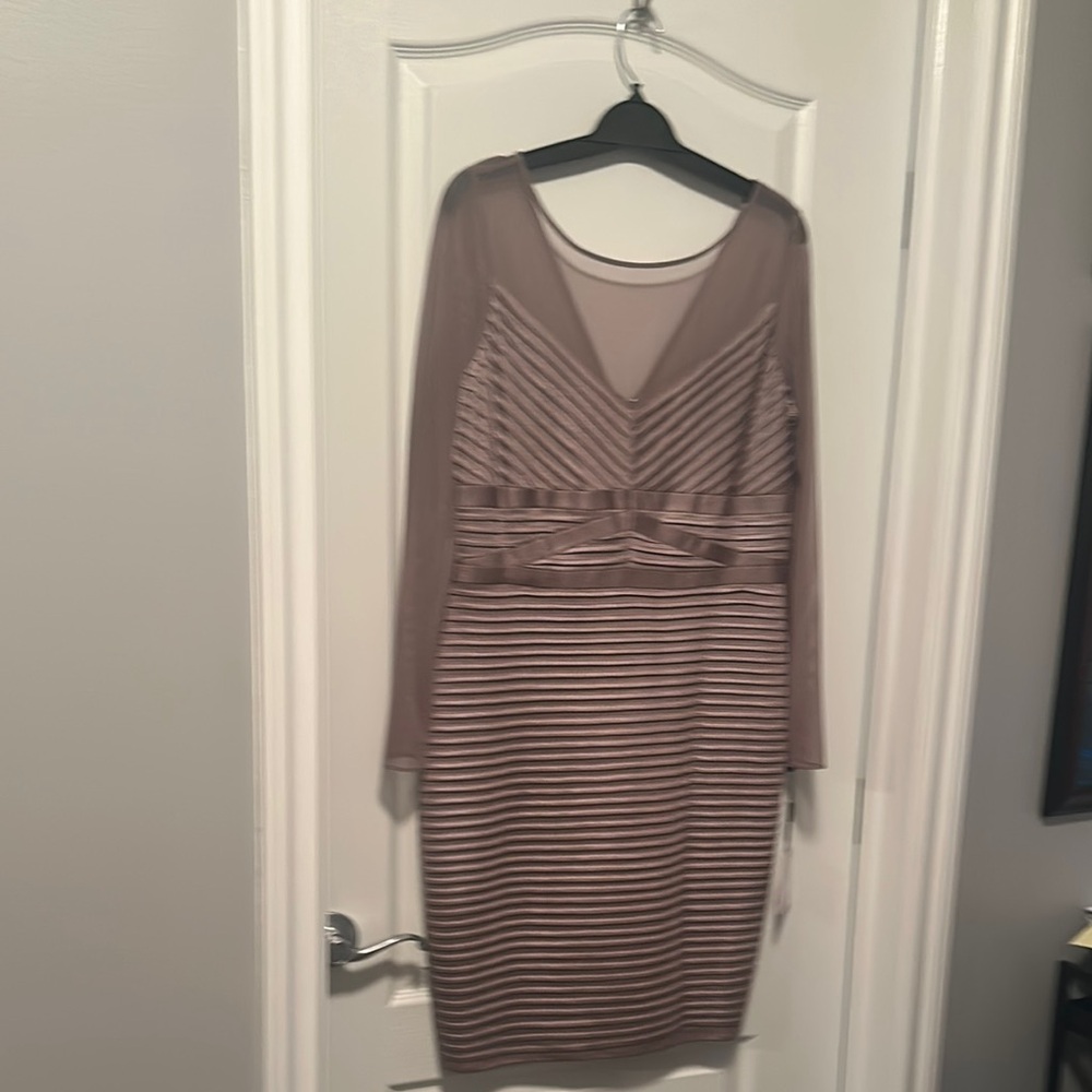 Calvin Klein Mauve Taupe Long Sleeve Striped Sheath Dress